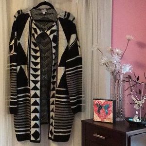 Aztec Designed Sweater 36” Long Cardigan